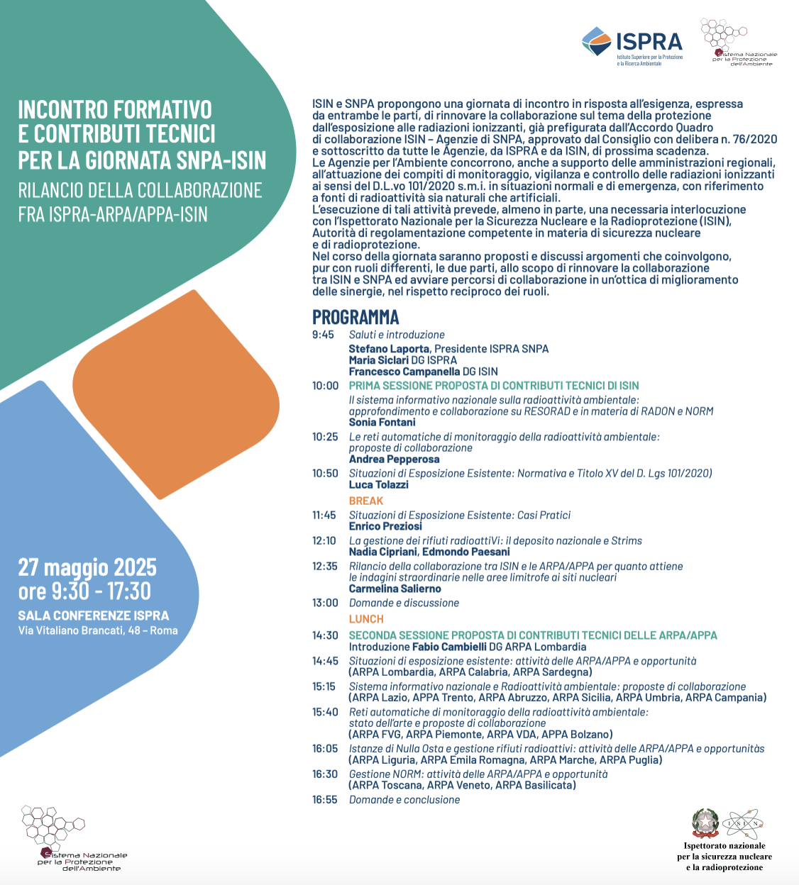 Incontro formativo e contenuti tecnici per la giornata SNPA-ISIN